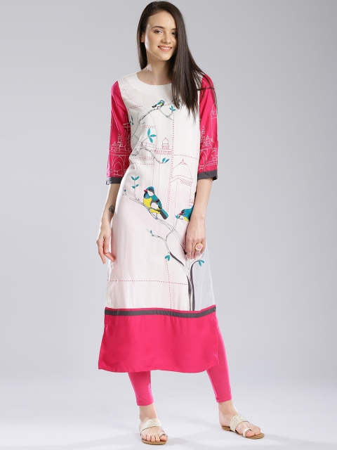

W Off-White & Yellow Printed Kurta