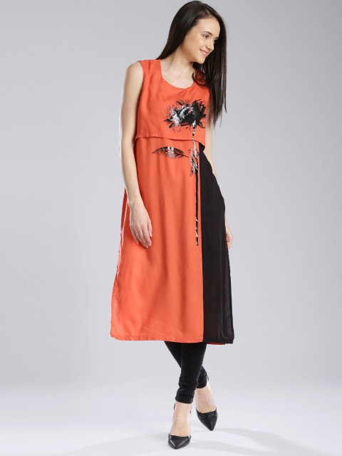 

W Orange Printed Layered Bodice Kurta