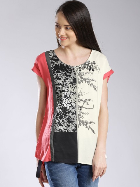

W Pink & Cream-Coloured Printed Top