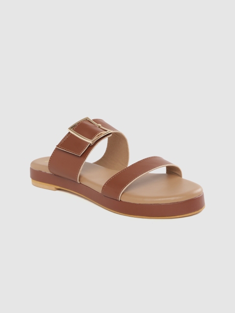 

Roadster Women Brown Solid Open Toe Flats with Buckle Detail