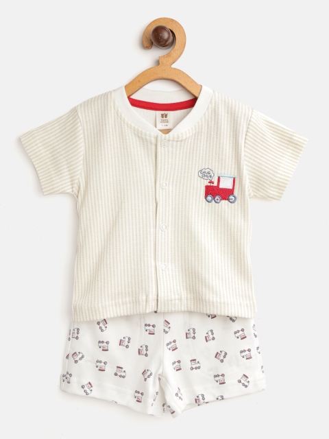 

TOFFY HOUSE Boys Beige & White Striped Shirt with Shorts