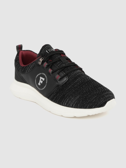 

French Connection Men Black & Charcoal Grey Woven Design Walking Shoes