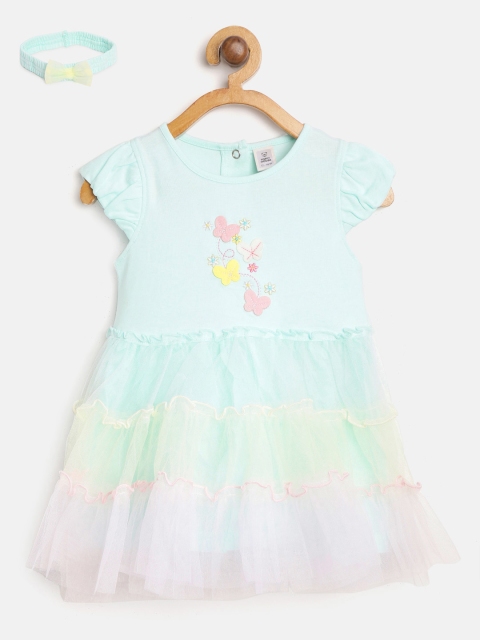 

TOFFY HOUSE Girls Blue & Pink Applique Detail Fit & Flare Dress with Hairband