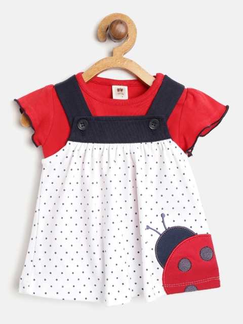 

TOFFY HOUSE Girls Red & White Solid Top with Dot Print Pinafore Dress
