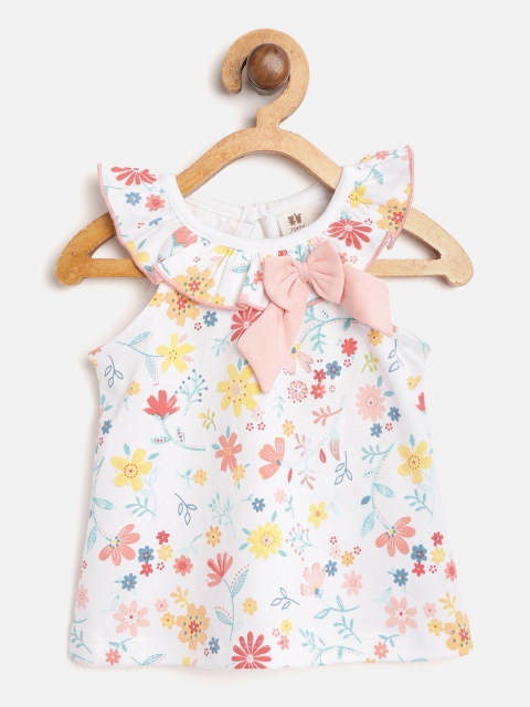 

TOFFY HOUSE Girls White & Peach-Coloured Floral Print A-Line Dress