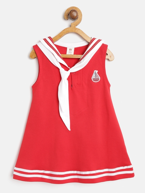 

TOFFY HOUSE Girls Red & White Solid A-Line Dress
