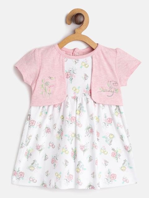 

TOFFY HOUSE Girls White & Pink Floral Print Layered A-Line Dress