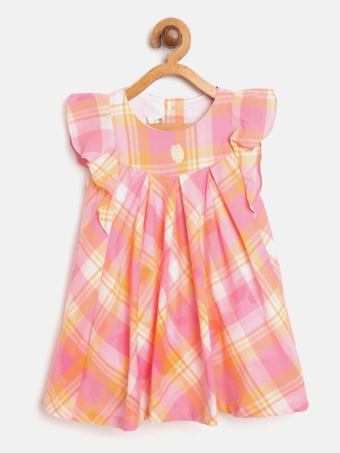 

TOFFY HOUSE Girls Pink & Orange Checked Ruffled A-Line Dress