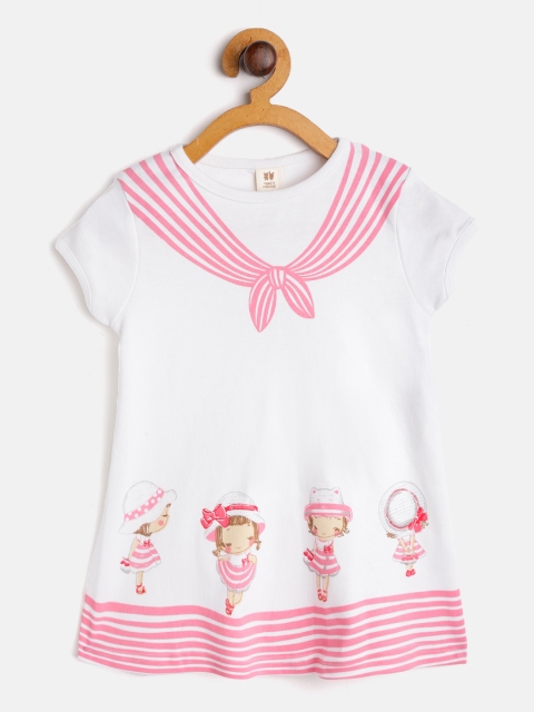 

TOFFY HOUSE Girls White & Pink Printed A-Line Dress