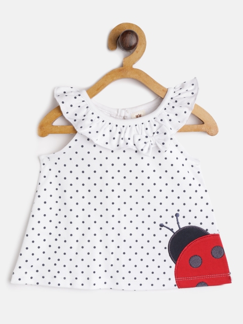 

TOFFY HOUSE Girls White & Navy Blue Ditsy Dots Print A-Line Dress with Applique Detail