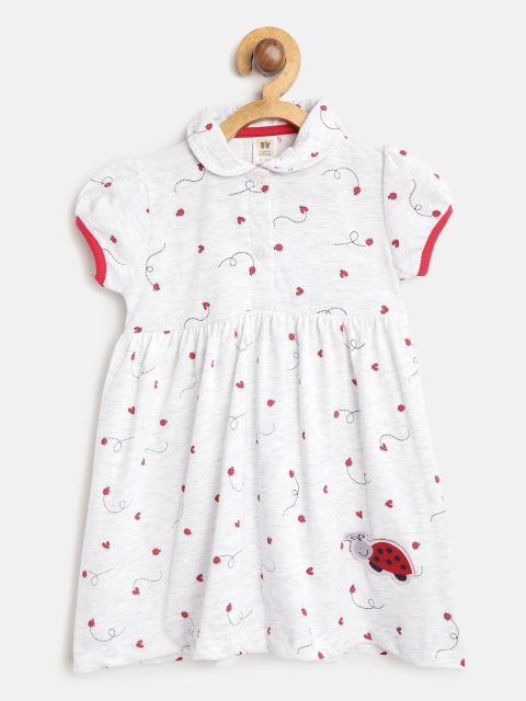 

TOFFY HOUSE Girls Grey Melange & Red Lady Bug Print A-Line Dress