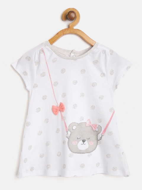 

TOFFY HOUSE Girls White & Grey Polka Dot Print A-Line Dress