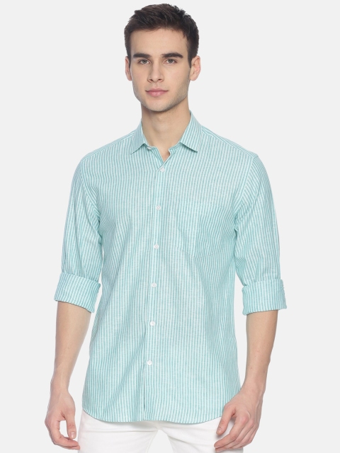 

CAVALLO by Linen Club Men Cotton Linen Green Regular Fit Striped Anti-Bacterial Treated Sustainable Casual Shirt