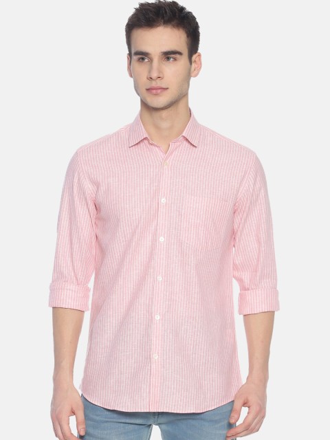 

CAVALLO by Linen Club Men Cotton Linen Pink Regular Fit Striped Anti-Bacterial Sustainable Casual Shirt