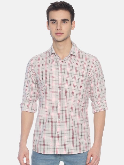 

CAVALLO by Linen Club Men Cotton Linen Grey & Red Regular Fit Checked Anti-Bacterial Sustainable Casual Shirt