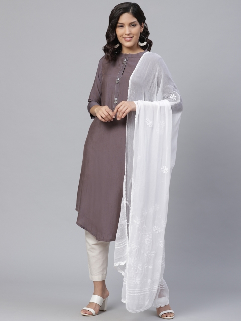 

ADA White Chikankari Embroidered Sustainable Dupatta