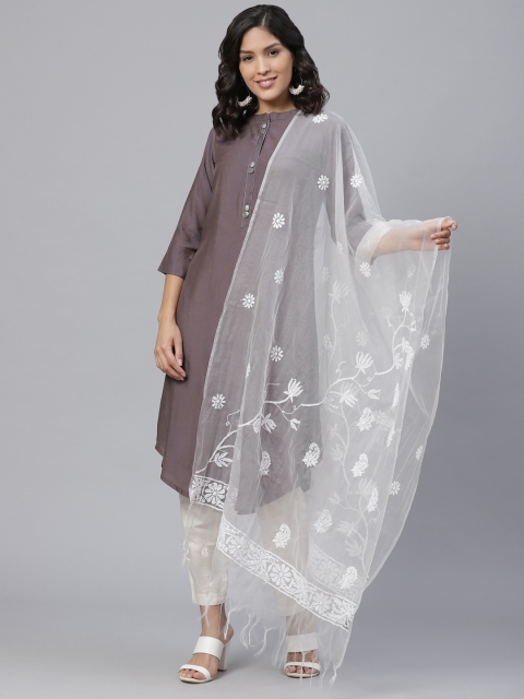 

ADA White Chikankari Embroidered Sustainable Dupatta
