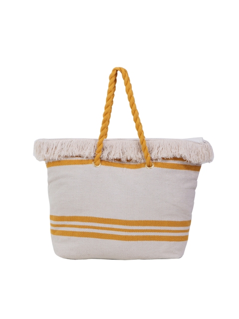 

Diwaah White & Yellow Striped Tote Bag