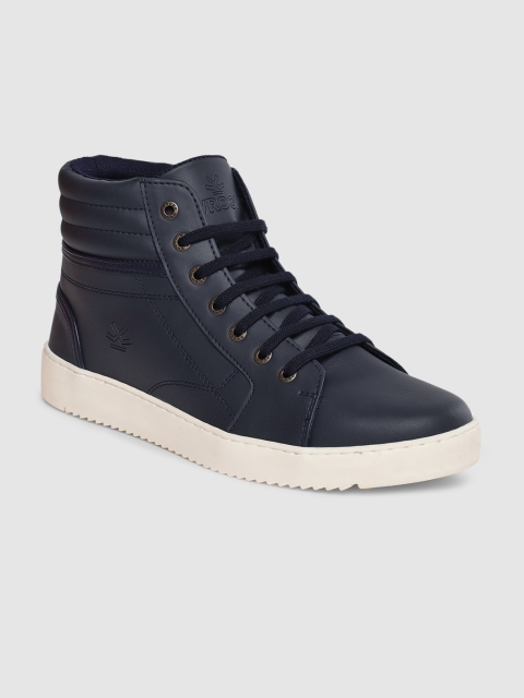 

WROGN Men Navy Blue Solid Mid-Top Sneakers