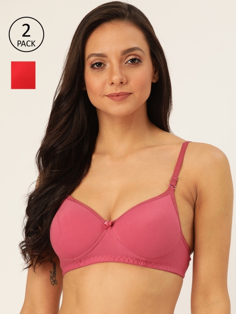 

Lady Lyka Pack of 2 Solid Non-Wired Lightly Padded T-shirt Bras Mistique, Red