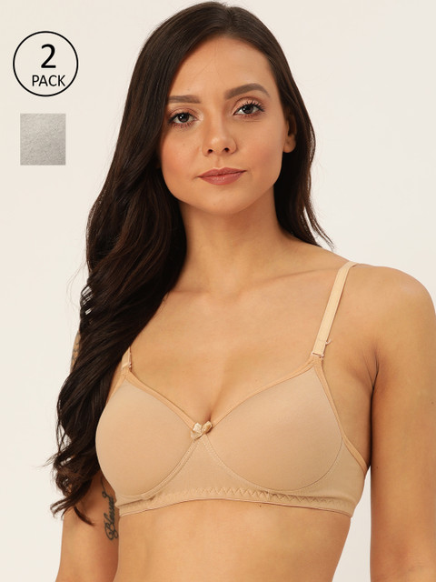 

Lady Lyka Pack Of 2 Solid Non-Wired Lightly Padded T-shirt Bras MISTIQUE-SKN-GRYM, Beige
