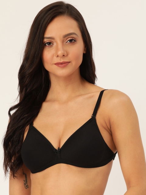 

Lady Lyka Black Solid Non-Wired Lightly Padded T-shirt Bra With Transparent Straps GO-GIRL
