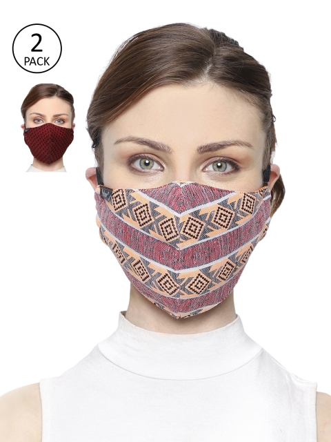 

Anekaant Women Pack of 2 Woven Design 3-Ply Reusable Cloth Masks, Maroon