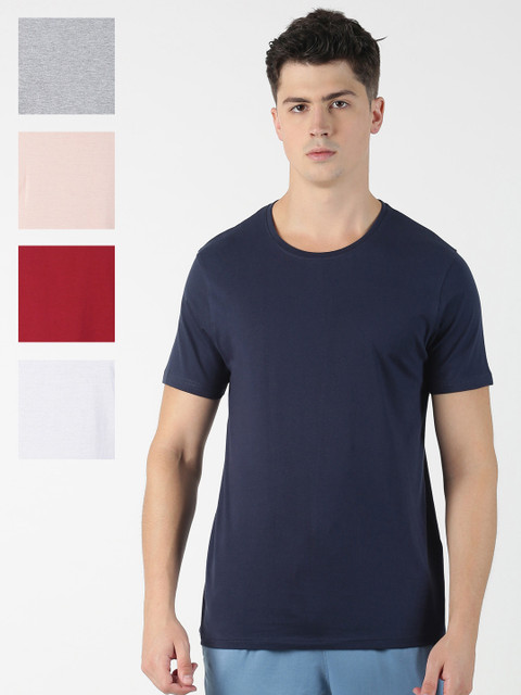

Blue Saint Men Pack Of 5 Navy Blue Solid Round Neck T-shirt