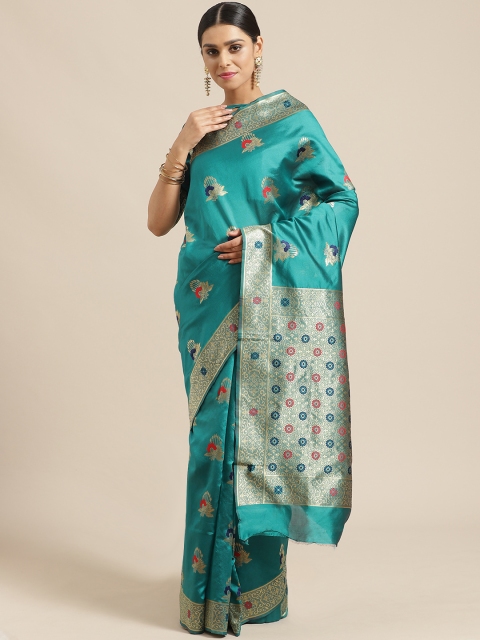 

Saree mall Teal Green & Golden Woven Design Banarasi Saree
