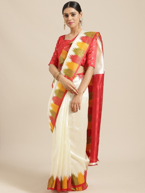 

Saree mall Off-White & Red Solid Banarasi Saree