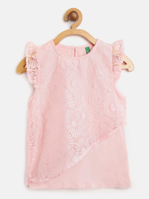

United Colors of Benetton Girls Pink Floral Patterned Layered Net Top