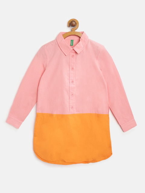 

United Colors of Benetton Girls Pink & Orange Colourblocked Shirt Dress