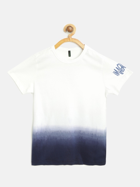

United Colors of Benetton Boys White & Navy Blue Dyed Round Neck T-shirt