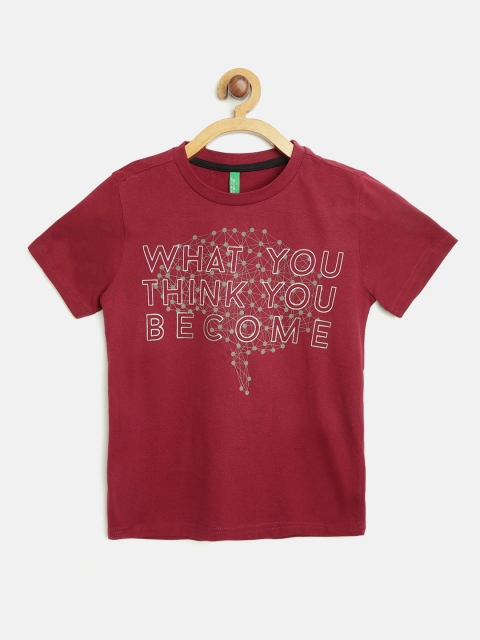

United Colors of Benetton Boys Maroon & White Typography Print Round Neck T-shirt