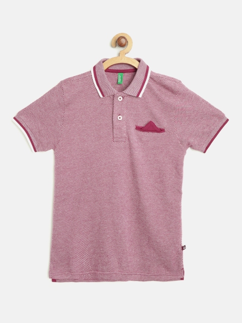 

United Colors of Benetton Boys Maroon & White Self Design Polo Collar T-shirt