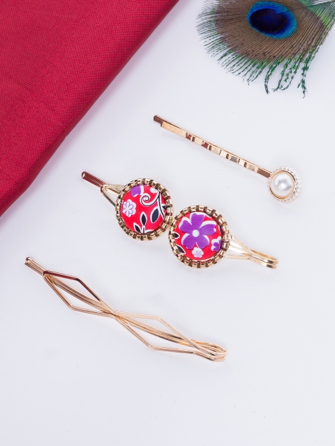 

Golden Peacock Gold & Pink Set of 3 Embellished Bobby Pins