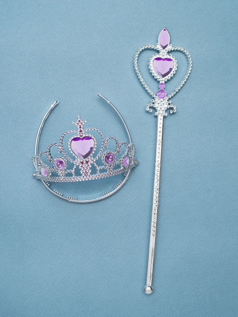 

Golden Peacock Girls Silver-Plated & Purple Embellished Tiara with Wand