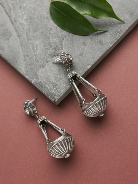

Infuzze Silver-Plated Oxidized Contemporary Drop Earrings