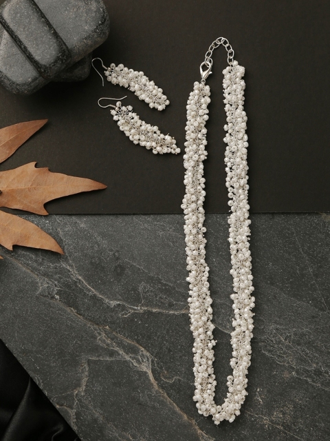 

Infuzze Silver-Plated & White Beaded Handcrafted Jewellery Set