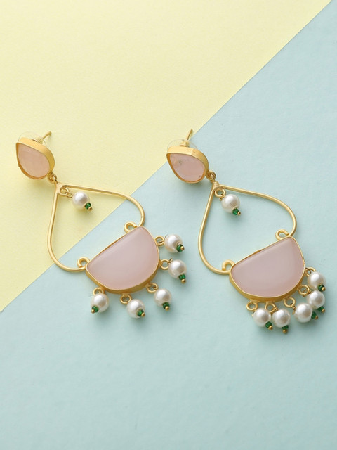 

Infuzze Gold-Plated & Pink Contemporary Handcrafted Drop Earrings