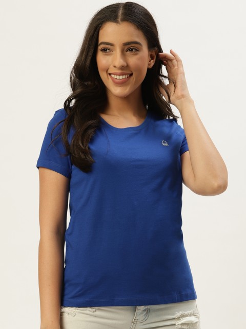 

United Colors of Benetton Women Blue Solid Round Neck T-shirt