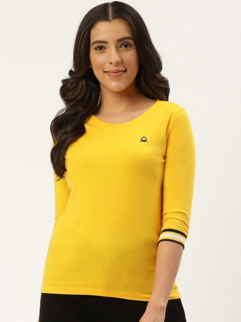 

United Colors of Benetton Women Yellow Solid Round Neck T-shirt