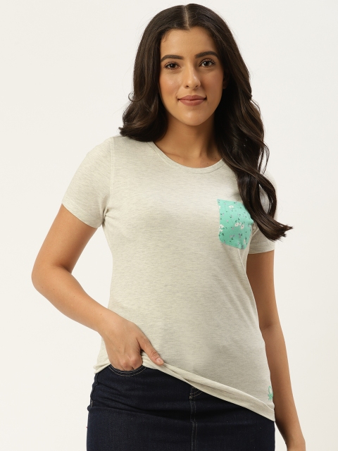 

United Colors of Benetton Women Grey Melange Solid Round Neck T-shirt