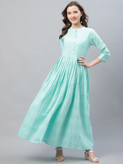 

AHIKA Women Sea Green & White Printed Anarkali Kurta