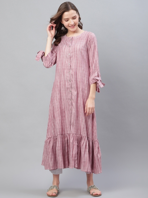 

AHIKA Women Mauve & White Checked A-Line Kurta