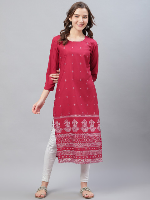 

AHIKA Women Maroon & White Printed Straight Kurta