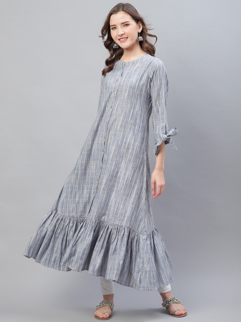 

AHIKA Women Grey & Off-White Checked A-Line Kurta