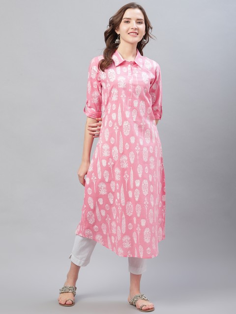 

AHIKA Women Pink & White Printed Pathani Kurta