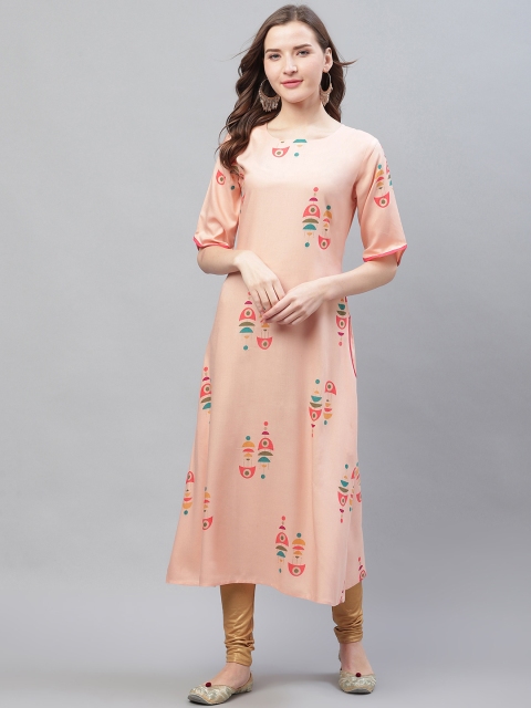 

AHIKA Women Peach-Coloured Printed A-Line Kurta