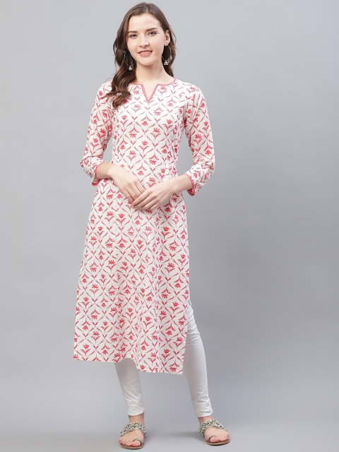 

AHIKA Women Off-White & Red Printed A-Line Kurta